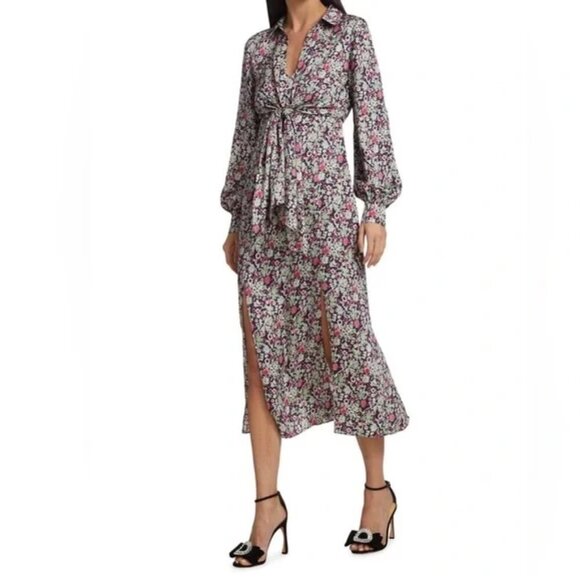 CINQ À SEPT 'Quin' Abstract-Print Tie-Waist Midi-Dress, Multicolor - Picture 1 of 3